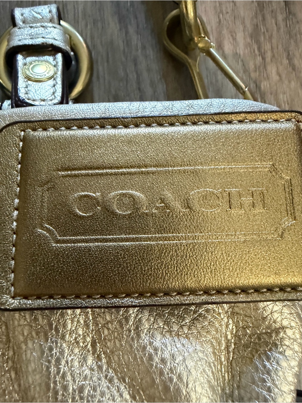 Coach Metallic Gold Leather Tote with Perforated Signature Motif - Picture 2 of 5